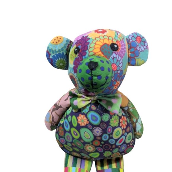 Teddy Bear plush Patchwork Colorful Fabric  Handmade Stuffed Toy 12" groovy - Picture 2 of 7